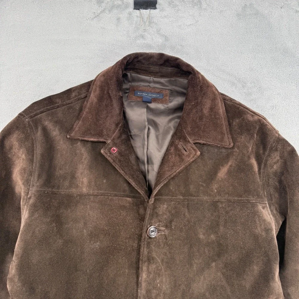 Vintage Banana Republic Mens Chocolate Brown Suede Leather Heavy Jacket Large
